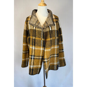 Joseph A Jacket Womens SMALL Brown Black Plaid Knit Open Cardigan Sweater